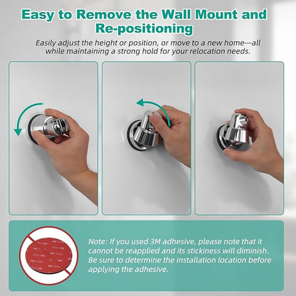 Hibbent Vacuum Suction Cup Shower Head Holder, Removable Shower Wand Bracket, Adjustable Height & Wall Mount ABS Plastic Suction Holder for Handheld Shower Head, Chrome Finish