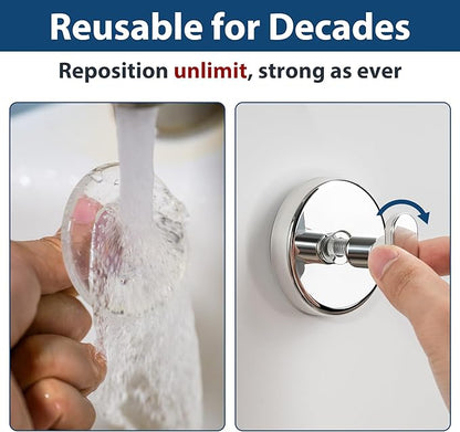 pickpiff Suction Cup Hooks for Shower: 15 LB Strong Wall Hanger for Bathroom, Front Door, Glass, Window, RV, Holder for Towel, Christmas Wreath, Coat, Loofah, Waterproof & Reusable, Silver 10-Pack