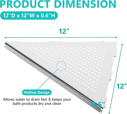 2 Pack Bathroom Corner Shelf, Recessed 12" Corner Shower Shelf, SUS304 Stainless Steel Triangular Wall Mount, No Drilling, Brushed Nickel