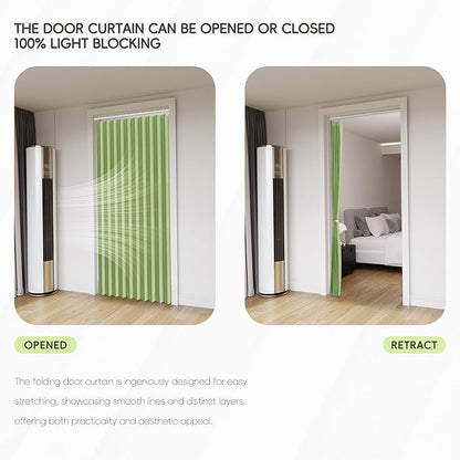 100% Blackout Fabric Folding Door Curtain with Magnetic Closure - Accordion Style for Sliding Doors, Closets,Wardrobe and Temporary Door Solutions Doorway Curtains（W42 x L78, Green，1 Panel）