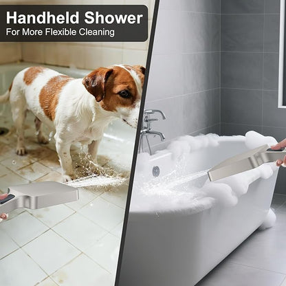 Shower System 13-Inch Rainfall Shower Head - 3 Setting Handheld Sprayer, Complete Bathroom Set with Faucet Mixer Trim Kit & Valve Brushed Nickel