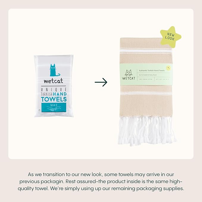 WETCAT Turkish Hand Towels with Hanging Loop, Set of 2 (20" x 30") 100% Turkish Cotton, Pre-Washed, Quick Drying, for Kitchen or Bathroom - Tawny Brown