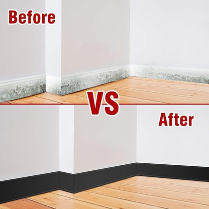 Vinyl Baseboard Molding Trim 4 Inch x 100 Feet Peel and Stick Baseboard Trim Flexible PVC Cove Base Moulding Self-Adhesive Trim for Garage Bathroom Cabinet Floor Walls, Black