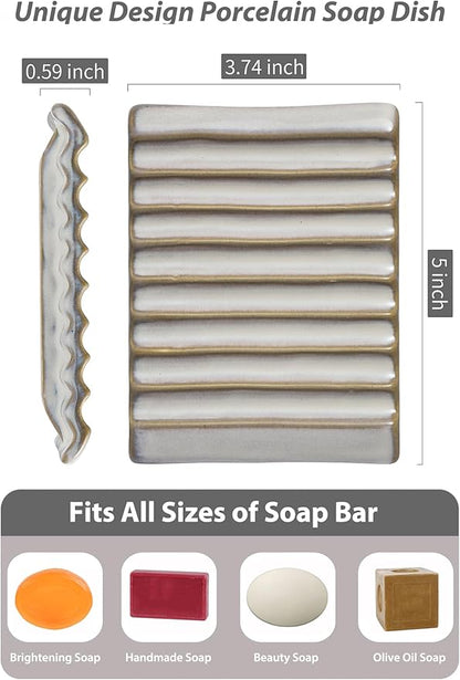 Soap Holder, Ceramic Bar Soap Dishes Soap Saver for Bathroom, Shower, Sink, Kitchen, Countertop, Bath Tub, Keep Soap Bars Dry, White
