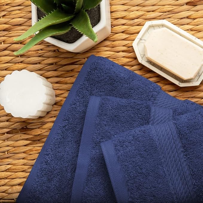 Superior Egyptian Cotton Pile 3 Piece Towel Set, Includes 1 Bath, 1 Hand, 1 Face Towel/Washcloth, Ultra Soft Luxury Towels, Thick Plush Essentials, Guest Bath, Spa, Hotel Bathroom, Navy Blue
