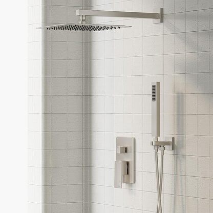 Gabrylly Shower System, High-Pressure 10" Stainless Steel Rain Showerhead with handheld Spray Combo, Rainfall Shower Faucet Set Complete, 2 Way Valve Included, Brushed Nickel