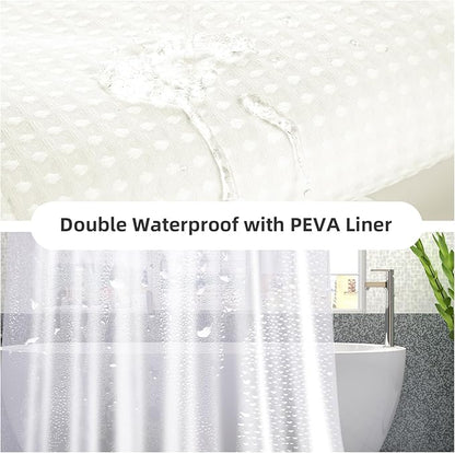 LaCyan 3 in 1 Waterproof Waffle Weave Shower Curtain and Clear Liner Set with 12 Stainless Steel Hooks Double Sided for Bathroom 72 Inches Heavy Duty Polyester Fabric Shower Curtains 72x84