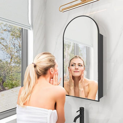 FKWin Bathroom Mirror, Bathroom Cabinet with Mirror for Left or Right Opening, Surface Mount Medicine Cabinet not Recessed, Modern Vanity Bathroom Mirror with Storage, Black, 20x30 inch