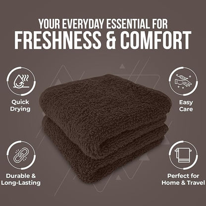 DAN RIVER 24 Pack Wash Cloths for Showering [12x12] - 100% Cotton Washcloths Premium Quality Flannel Face Cloths for Bathroom, Highly Absorbent and Soft Feel Wash Clothes, Brown