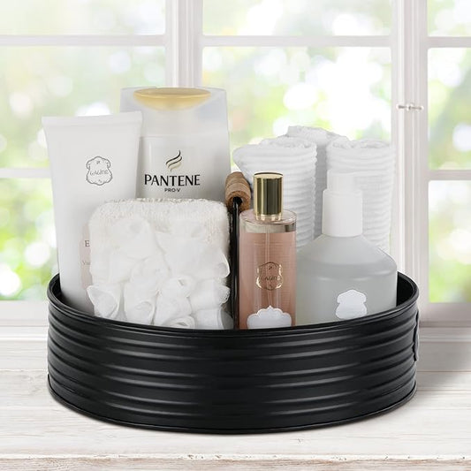 Autumn Alley Rustic Farmhouse Bath Caddy for Shower – Toiletries Countertop Organizer for Bathroom – Industrial Chic Décor – Matte Black Bathroom Accessories (Aged Black), Large