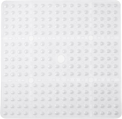 EENKOSI Square Shower Mat 27x27 inch - Large Clear Anti Slip Shower Floor Stall Mat - Non Slip Square Bathroom Bath Mat with Strong Secure Suction Cups and Drain Holes in Middle (Clear 27x27)