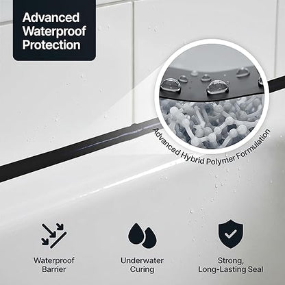 Jet Black Kitchen & Bathroom Sealant & Adhesive Hybrid Polymer | Superior to Silicone Caulk Sealant | Waterproof, Odorless, Paintable | Ideal for Around Bathtub, Shower, Kitchen - 300ml 3 Pack
