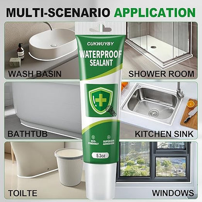 1 Pack Silicone Caulk 5.2 Oz Squeeze Tube Waterproof Silicone Sealant for Kitchen Bathroom Stronger Adhesion White Caulk for Window Toilet Sink Door Caulking Sealant with Tape and Scraper