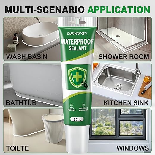 15.9 Oz Silicone Caulk (3 Pack 5.3 Oz) Squeeze Tube Waterproof Silicone Sealant for Kitchen Bathroom Stronger Adhesion White Caulk for Window Toilet Sink Caulking Sealant with Tape and Scraper