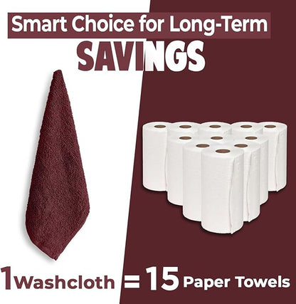 DAN RIVER 12 Pack Wash Cloths for Showering [12x12] - 100% Cotton Washcloths Premium Quality Flannel Face Cloths for Bathroom, Highly Absorbent and Soft Feel Wash Clothes, Pomegranate