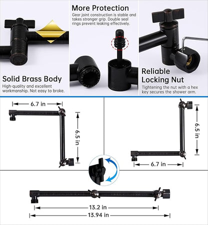 G-Promise 13 Inch Shower Head Extension Arm, Solid Brass Height & Angle Adjustable Extender, Rise or Lower Rainfall and Fixed Shower Head (Oil Rubbed Bronze)