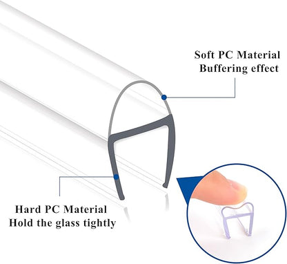 Frameless Shower Door Seal Strip 4 Pack x 39 Inch U for 3/8" Thick Glass Shower Door Side Seal Strip Bottom Seal Door Sweep, Ultra Clear Polycarbonate, Stop Shower Leaks Create A Water Barrier