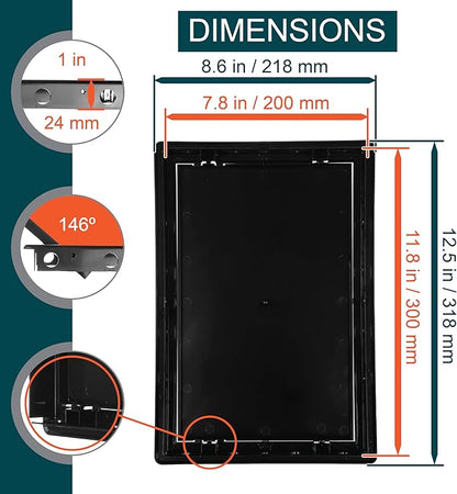 8" x 12" Black Plastic Access Panel. Service Shaft Door Panel. Plumbing, Electricity, Heating, Alarm Wall Access Panel for Drywall. Bathroom Services Access Hole Cover.