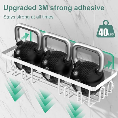 2025 New Adhesive Shower Caddy, Shower Shelves with 16 Hooks, White 2 Pack
