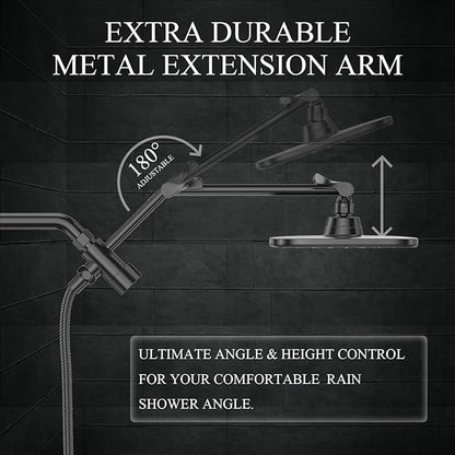 Veken 11.8" Rain Shower Head with Handheld, High Pressure Handheld Shower Heads with Multi Spray Modes, Rainfall Combo with 15" Metal Extension Arm,Detachable Dual Shower, Long 6 ft. Hose,Matte Black