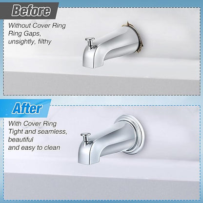 Dreyoo Metal Tub Spout Cover Ring, Bathtub Spout Trim Plate Ring with 1 Pcs Foam Gasket, 1-1/2 Inch ID and 3-5/8 Inch OD(Chrome)