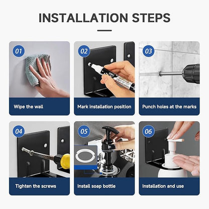 4Pcs Shampoo Bottle Dispenser Holder Wall Mount Bottle Holder Hand Soap/Lotion/Detergent/Shower Gel Container Dispenser Holder for Kitchen Bathroom Toilet (2pcs Black)