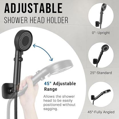 G-Promise All Metal Handheld Shower Head Holder, Adjustable Wall Mount Shower Wand Bracket, Strong Adhesive Disc Mount or Drill Installation (Matte Black)
