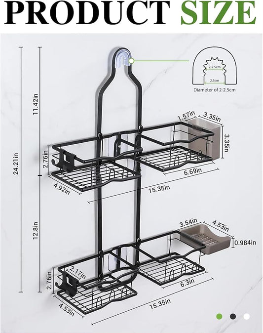 Shower Caddy Hanging, Rustproof Shower Organizer Over Showerhead with Hooks for Razor & Sponge, Bathroom Storage Rack with Soap Holder for Shampoo