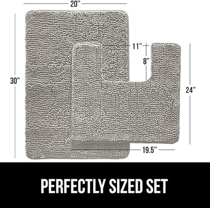 GORILLA GRIP Bathroom Rug Sets, Soft Chenille 2 Piece Area Rugs Set, Toilet Base Mat and 30x20 Carpet, Absorbent Microfiber Washable Mats Dry Quickly, Home Décor and Bath Room Accessories, Light Gray