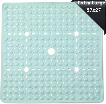 ENKOSI Large 27 x 27 inch Square Non-Slip Shower Mat | Anti Slip Shower Stall Mat for Elderly and Young | Durable Shower Mat with Strong Secure Suction Cups and Drain Holes (27x27 Aqua Green)