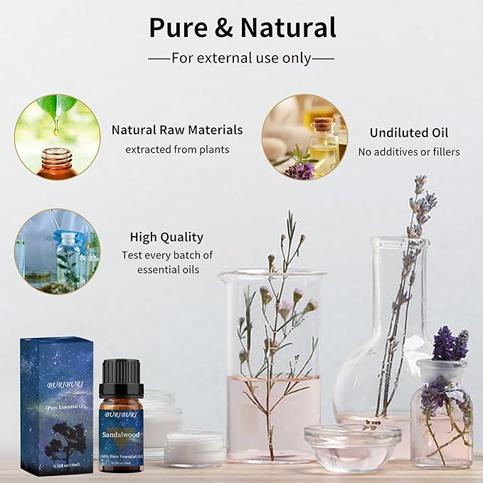 Sandalwood Essential Oil 2Pack for Massage, Diffuser, Humidifier - 100% Pure Sandalwood Oil 10ml