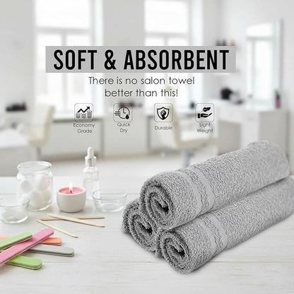Hand Towels (Pack of 24) Grey Economy Salon Towels - 100% Cotton Spa Towel – 16 x 27 Inches Highly Absorbable, Facial, Gym, Hair Towels Face Towels Bulk