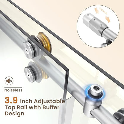 Bathbliss Glass Shower Door 56"-60" Wx60 H,Frameless Sliding Glass Door with 5/16"(8mm) Tempered Glass Shower with Brushed Nickel Finish