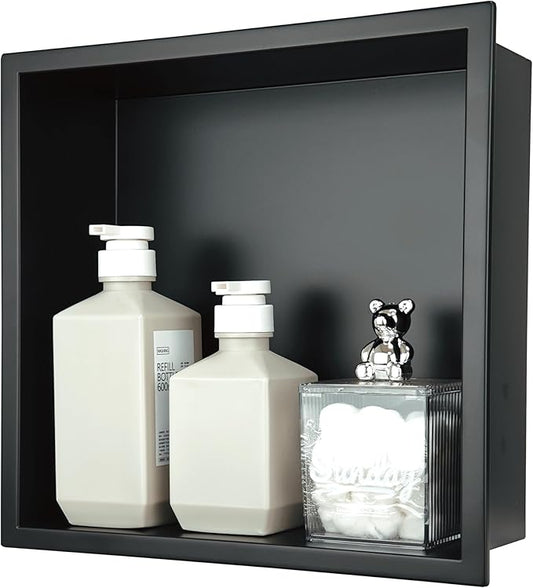 12x12 Matte Black Shower Niche - Stainless Steel Tile-Ready Bathroom Storage for Small Showers