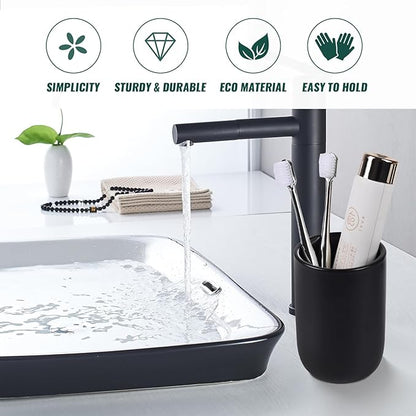 BosilunLife Ceramic Toothbrush Holder - 12oz Bathroom Toothbrush Holder Black Tooth Brush Holders Tumbler Cups Reusable Toothbrush Mouthwash Cup Small Toothbrush and Toothpaste Holder