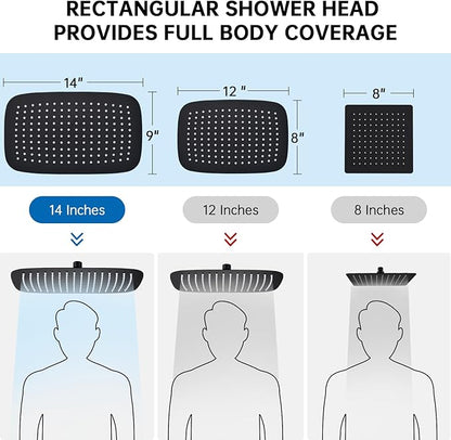G-Promise All Metal 14 Inch Shower Head with Massage Mode Handheld, Rain Shower Head with Handheld Spray Combo, 3-Way Diverter with Pause Setting, 13 Inch Adjustable Extension Arm (Matte Black)