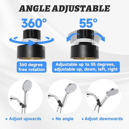 Plastic Shower Head Holder for Hand Held Showerhead Adjustable Shower Arm Mount for Connecting Shower Arm and Shower Hose，Premium ABS Bracket with Brass Swivel Ball Joint Connect (Black)