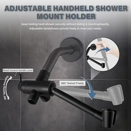 YDmeet All Metal Shower Diverter Valve With HandShower Holder - Upgraded 3 Way Shower Head for Handheld and Fixed Rain Showerhead - Universal G1/2 Arm, Bathroom Part, Matte Black