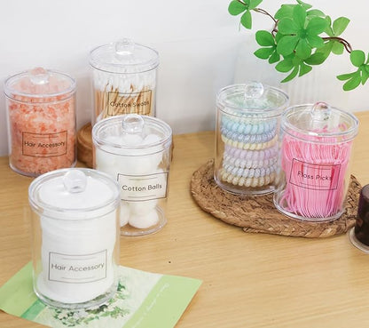 4 Pack Acrylic Qtip Holder Dispenser,Bathroom Canisters Apothecary Jar Set, Bathroom Organizers and Storage,10 oz with 1Gap
