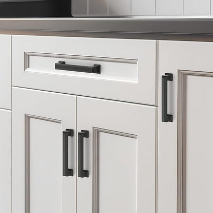 Ravinte Hardware 10 Pack Matte Black Cabinet Pulls, 3-3/4 Inch (96mm) Hole Center Zinc Alloy Drawer Handles for Kitchen Cabinets, Cupboards, Dressers, Square Solid Metal Hardware