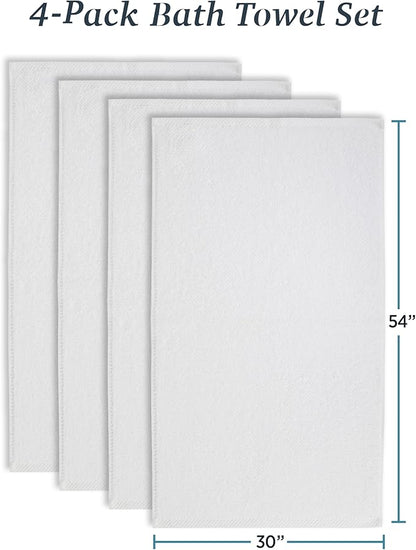 Welhome Franklin 100% Cotton Popcorn Textured Towel Set - 4 Pack Bath Towels, 600 GSM, Soft & Plush, White