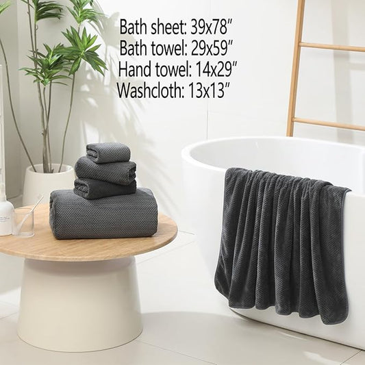 YTYC Towels,29x59 Inches Extra Large Bath Towels for Bathroom Super Soft Quick Dry Light Weight Waffle Microfiber Shower Towels 80% Polyester 20% Nylon (Charcoal,4 Piece)