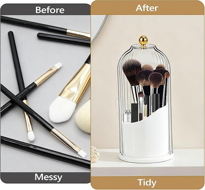 Toothbrush Holder with Cover, 360 Rotating Dust-proof Toothbrush Holder 3 Slots Rotating Makeup Brush Holder for Vanity Bathroom Countertop Organizer (Transparent)