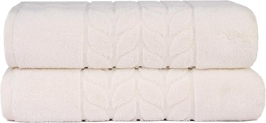 BAGNO MILANO Organic Turkish Cotton Bath Towels, Luxury Jacquard Collection, Certified Organic Highly Absorbent, Soft-Plush Towel Set (Cream, 2 Pcs Bath Towel Set)