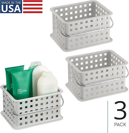 iDesign Plastic Handle-Portable Shower Caddy-Set of 3-Light Gray Basket