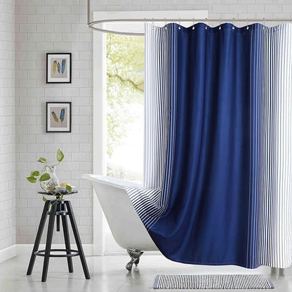 Extra Long Blue Shower Curtain, Modern Navy Blue and White Gradient Vertical Stripe Waterproof Polyester Shower Curtains for Bathroom, 72x84 Inches