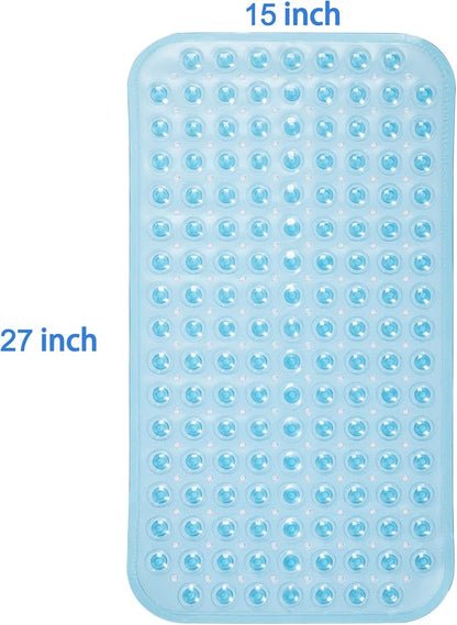 AmazerBath Bath Tub Mat, Medium Size 27.6 x 15 Inches Non-Slip Shower Mats with Suction Cups and Drain Holes, Bathtub Mats Bathroom Mats Machine Washable (Clear Blue)