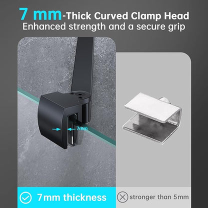Frameless Shower Door Support Bar, Stainless Steel Wall-to-Glass Support Arm to Fixed Shower Glass Panel, for 1/4"-3/8" (6-10 mm) Door, 180° Pivot & Stow-Flat Mode (Matte Black, 19.7-inch(500mm))
