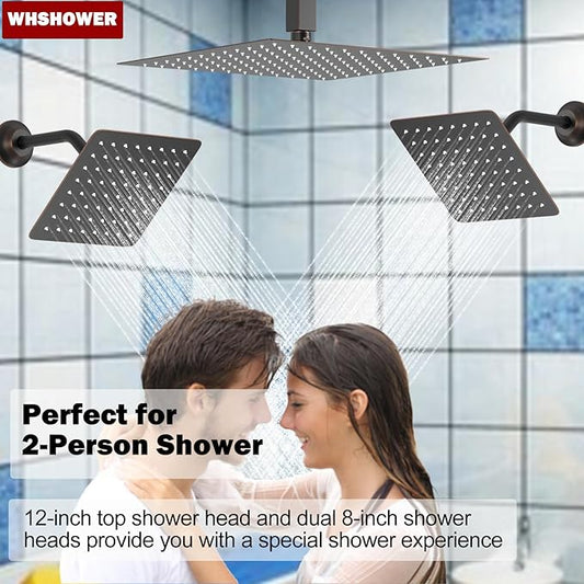 12"+8"+8" Triple Shower Heads Shower System Oil Rubbed Bronze Body Jets Shower Set with Handheld Sprayer and Temperature Display Valve,Full Body Shower System