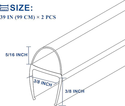 Frameless Shower Door Seal Strip 2 Pack x 39 Inch U for 3/8" Thick Glass Shower Door Side Seal Strip Bottom Seal Door Sweep Ultra Clear Polycarbonate, Stop Shower Leaks Create A Water Barrier